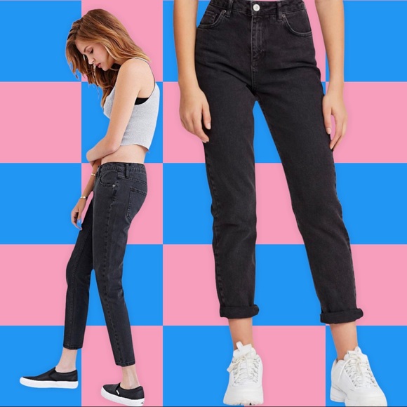 UO BDG Boyfriend Slim Fit Cropped Rolled Hem High Rise Denim Mom Jeans Black 26 - Picture 10 of 10